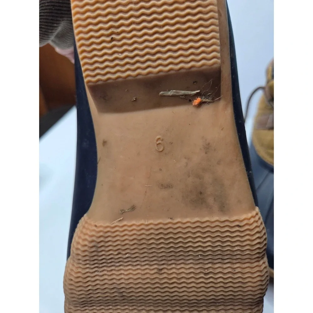Skechers Womens Duck Boots Navy Brown Quilted‎ Nylon Rubber Lace Up Size 6